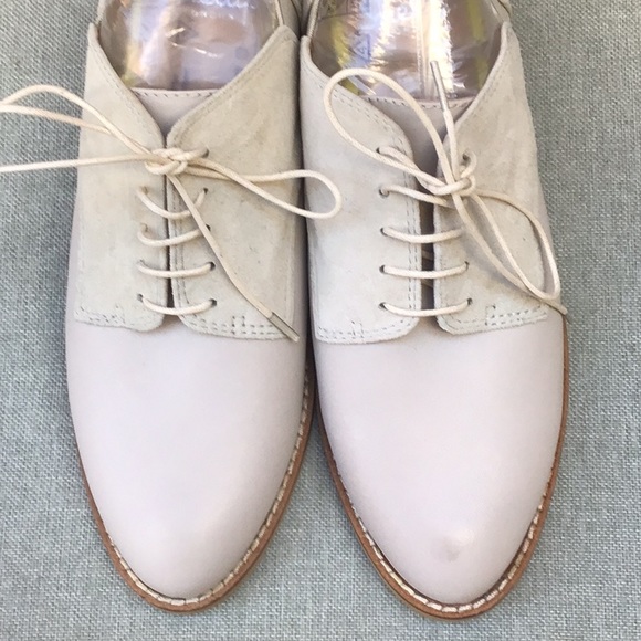 EUC SHELLYS LONDON Mix Leather Lace Up Oxford Shoes Low Heels Soft Beige Color - Picture 5 of 11